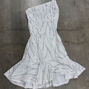 Angel Biba White Sequin One Shoulder Dress